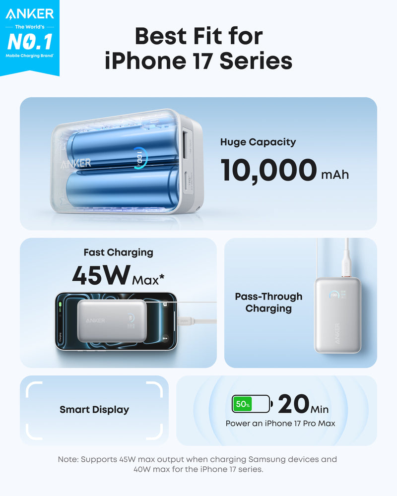 Anker Nano Power Bank (10K, 45W, Built-In Retractable USB-C Cable)