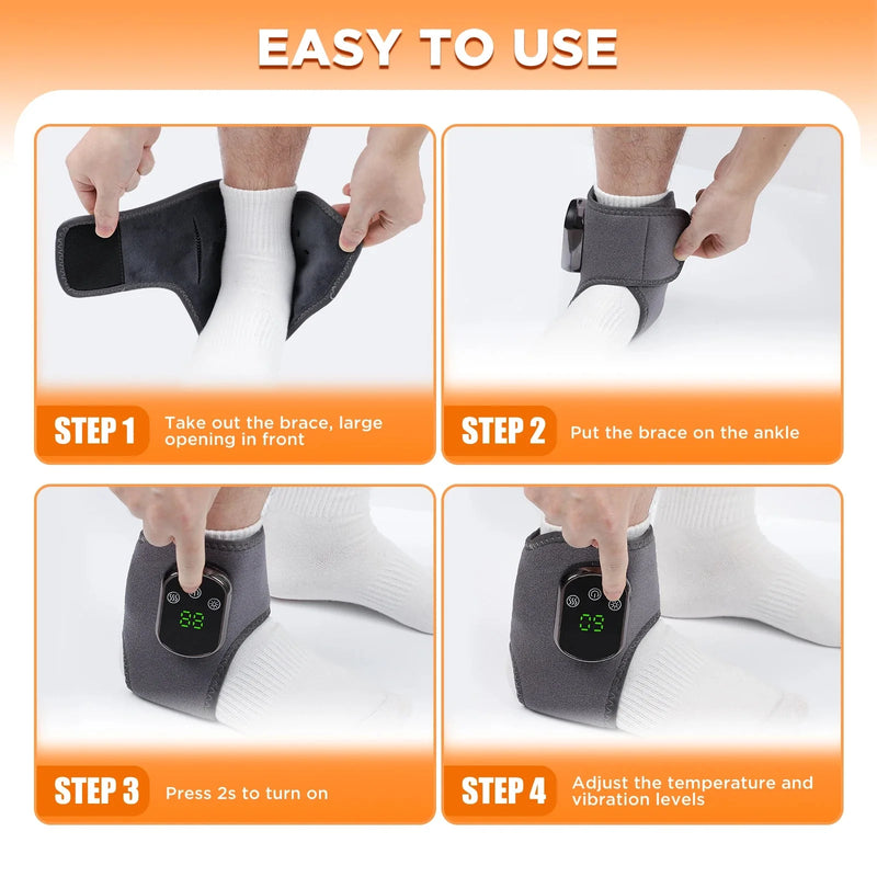 🦶 Electric Ankle Brace – Adjustable Hot Compress & Vibration Massage Support